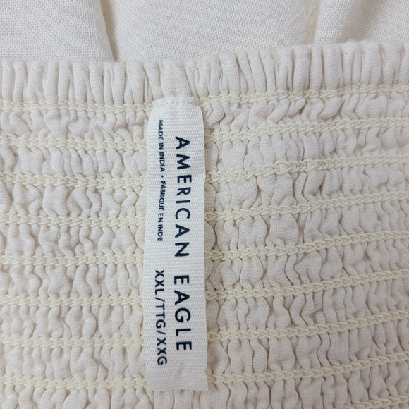 New American Eagle Women's Sz XXL Beige Linen Puffy Sleeve Milkmaid Mini Dress - Picture 8 of 12